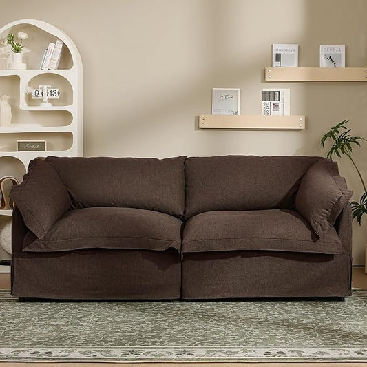 81'' Sofa Couch with Storage 3 Seater Sofa with Extra Deep Seats Retro Couch with Removable Washable Cover for Living Room Brown