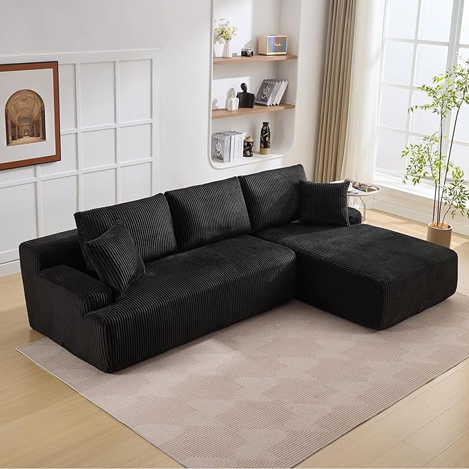 Sectional Cloud Boneless Couch 106 Modern Comfy L-Shape Corner No Assembly Required Convertible Compression Sleeper Modular Sofa with Corduroy Fabric Deep Seat Loveseat + Chaise for Living Room