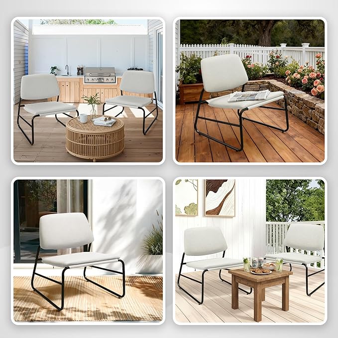 DAICO Modern Accent Chair Armless Sling Accent Chairs Comfy Upholstered Side Sitting Chairs with Metal Frame for Living Room Bedroom Balcony Garden Linen Beige