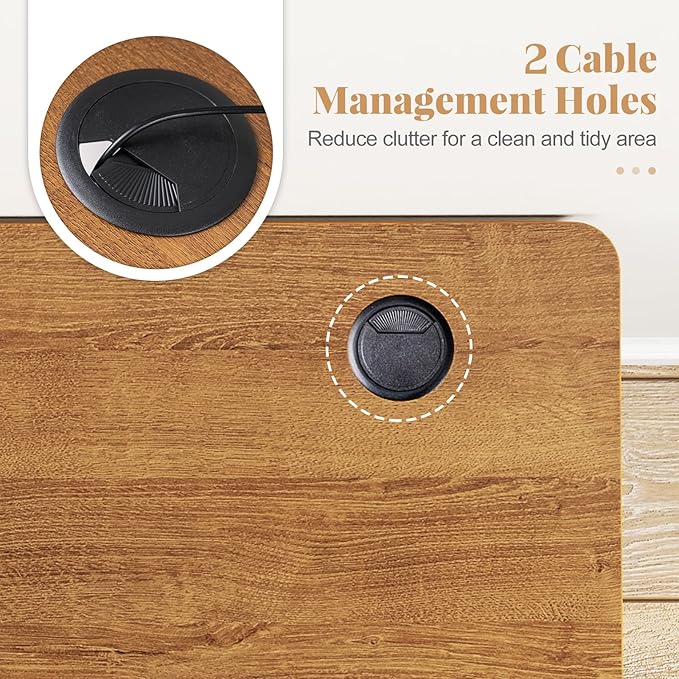 Tangkula Universal Wood Table Top 48” x 30” Solid One-Piece Desktop for Standard &amp Sit to Stand Desk Frame Rectangular Workbench Top Board with Cable Holes Countertop DIY Coffee Bar Tabletop