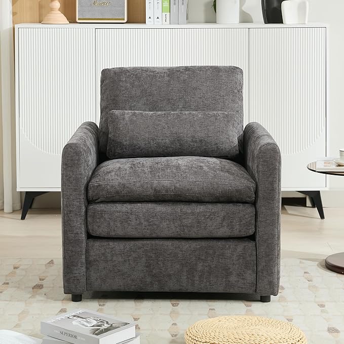 31.9 Oversized Cozy Upholstered Armchair Chenille Fabric Cloud Sofa Double Cushion Single Sofa Plush Cushion Armchair for Living Room Office Apartment (Grey-1c)