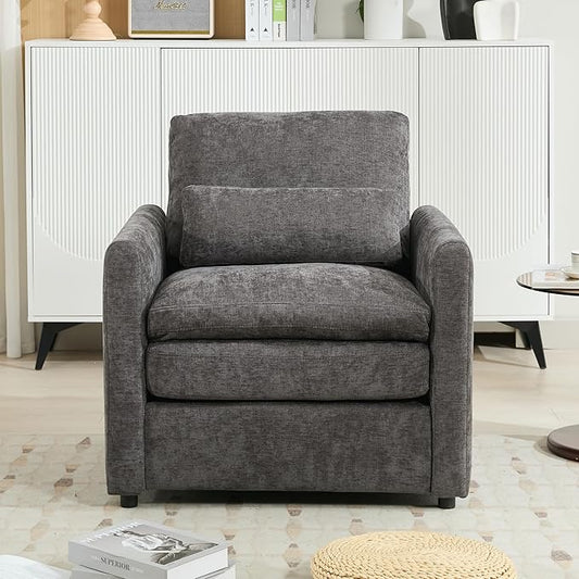 31.9 Oversized Cozy Upholstered Armchair Chenille Fabric Cloud Sofa Double Cushion Single Sofa Plush Cushion Armchair for Living Room Office Apartment (Grey-1c)