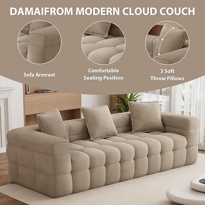91.3 Boneless CouchComfy Cloud Sectional Sofa with Deep SeatModern Upholstered Chenille Love Seat Sofa Oversized Couches for Living Room No Assembly Required Tufted Sofas Light Brown