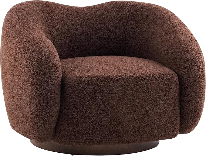 Christopher Knight Home Beckie Boucle Upholstered 360° Swivel Accent Chair Living Room Barrel Swivel Chair with Wooden Base Modern Club Chair with Rotation Dark Brown
