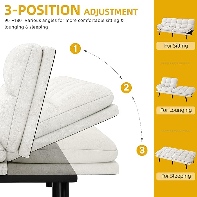 DWVO 70 Convertible Futon Sofa Bed Folding Futon Set for Living Room Home Office Aprtment Modern Futon Couch with Adjustable Backrest &amp Armrests Recliner Lounge Loveseat Sofa