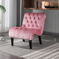 Yoluckea Modern Upholstered Accent Chair S-Shape Armless Lounge Chair for Bedroom Living Room Comfy Velvet Chaise Chairs with Button Tufted Back and Solid Wood Legs Pink