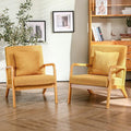 ELUCHANG Mid-Century Modern Accent Chair Upholstered Premium Linen Fabric Armchair with Wooden Frame LegsComfy Living Room Chairs Lounge Chair for Bedroom (Yellow 2 PCS)