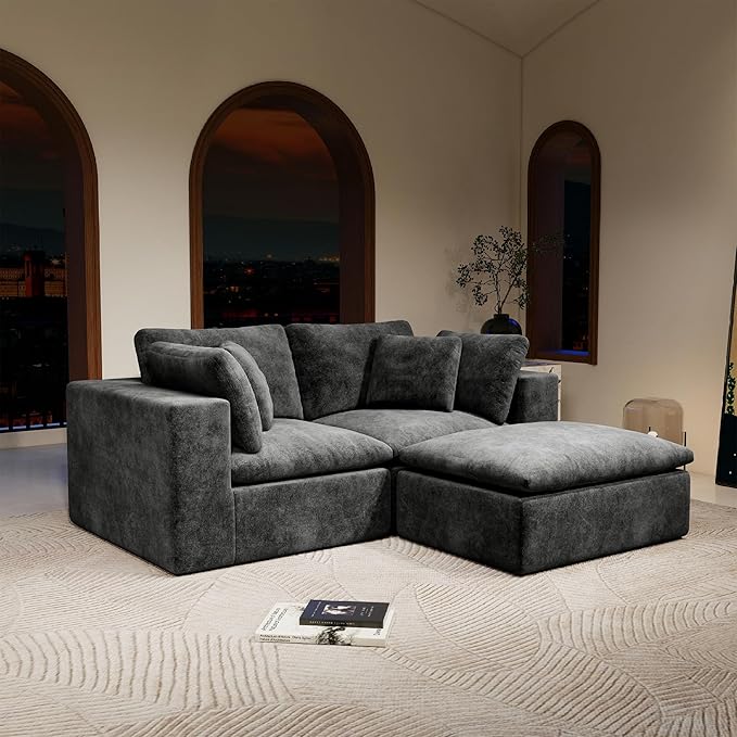 roomfitters 78.8 Modular Sectional Sofa 3-Piece Compressed Cloud Couch No Assembly Required Plush Corduroy Grey