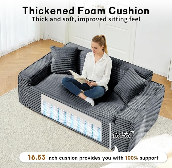 3 Seater Sofa Couch for Living Room (Gray 38 D + 2 Pillows)