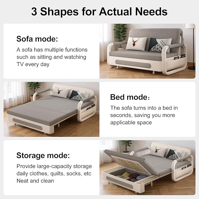 50 Versatile Pull-Out Sofa Bed – Modern Versatile Futon Sleeper Couch Daybed with Trundle Perfect for Living Room &amp RV Gray/White