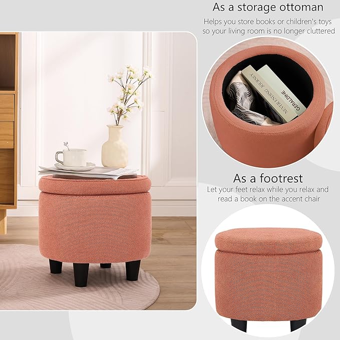 Swivel Accent Chair with Ottoman Fabric Small Barrel Chair with Footstool Modern Round Bedroom Chair for Living Room Orange