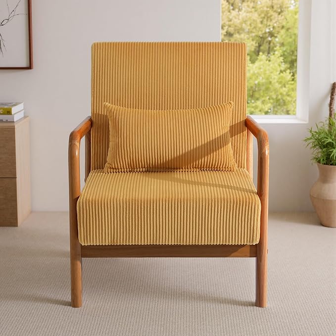 Accent Chair Mid Century Modern Armchair with Pillow Upholstered Lounge Sofa Reading Side Chair for Living Room Bedroom