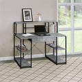 Penau Grey and Black Office Desk with Hutch Sturdy Writing Desk with 1 Drawer and 8 Open Shelves Modern Design for Office and Recording Studio