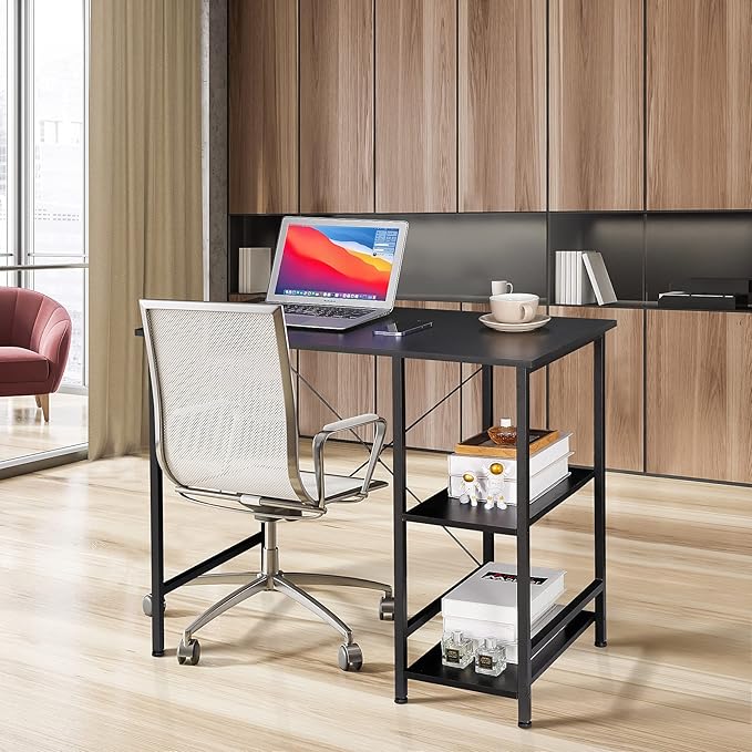 Home Office Desk Study Writing Computer Desk with 2 Storage Shelves Small Industrial Modern Simple Style Laptop Table for Home Office Study Bedroom Gaming (36 Inch Black)