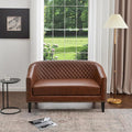 KINWELL 50 Faux Leather Small Barrel Love Seat Settee Diamond Tufted Back Compact Loveseat Sofa with Nailhead Trim Modern 2-Seater Couch with Solid Wood Legs for Small Spaces Apartments Brown