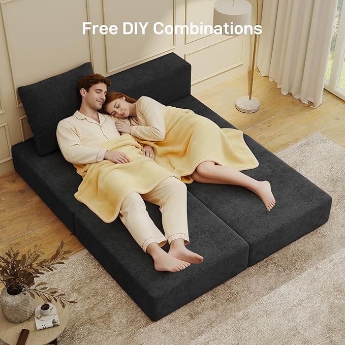 Living&ampGiving Cloud Sectional Couch for Living Room Modular Boneless Couch with 1 Ottoman Middle-seat Can Be Combined with Modular Sofa Customizable Layout for Any Space Black