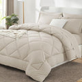 CozyLux King Size Comforter Set Beige - 7 Pieces Bed in a Bag King Luxury Soft Bed Set for All Seasons Bedding Set with Down Alternative Comforter Sheets Pillowcases &amp Shams