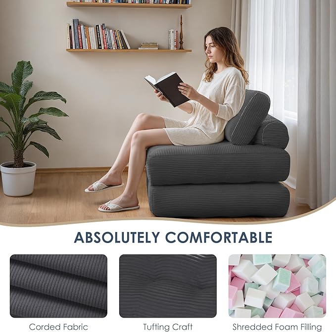 Folding Sofa BedConvertible Sleeper Chair for Adults Folding Sofa Bed Foam Filling Couch with PillowSleeper Chairs Single Size Floor Mattress