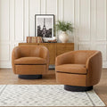 Swivel Barrel Accent Chair Comfy Modern Upholstered Round Faux Leather Reading Arm Chair for Living Room Bedroom (Light Brown Set of 2)