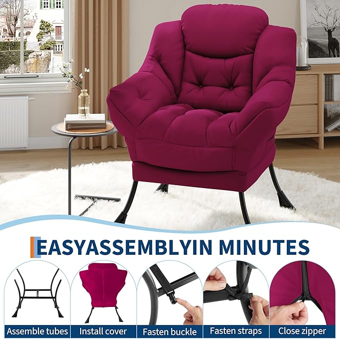 Comfy Modern Lazy Accent Chair with Side Pocket Lounge Armchair for Living Room Leisure Reading Sofa Chair for Bedroom Dorm &amp Office