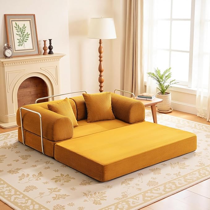 Convertible Floor Sofa Bed Corduroy Modular Floor Couch with Pillow Comfy Modern Sofa Convertible Folding Couches for Living Room Bedroom