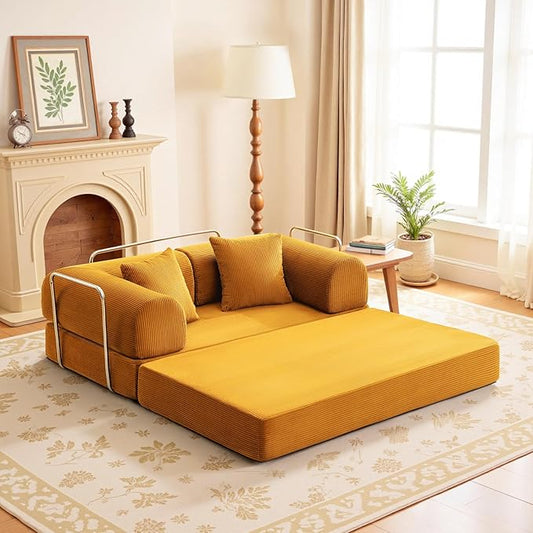 Convertible Floor Sofa Bed Corduroy Modular Floor Couch with Pillow Comfy Modern Sofa Convertible Folding Couches for Living Room Bedroom