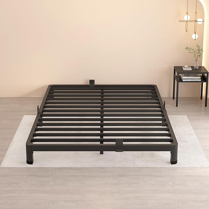 MAF 4 Inch Full Size Metal Platform Bed Frame with Round Corner Legs 3000 LBS Heavy Duty Steel Slats Support Noise Free No Box Spring Needed Easy Assembly