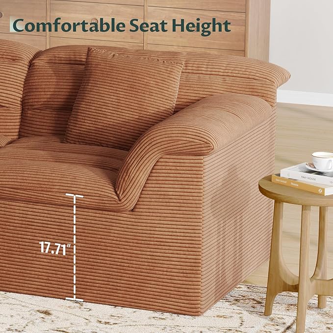 112 Modular Cloud Sectional Couch with Ottoman Modern Upholstered Compressed Sofa with Deep Seat Comfy L-Shape Corduroy Couches for Living Room No Assembly Required Toffee