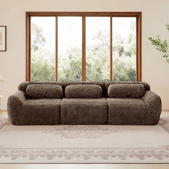 115 Sectional Couches for Living Room Comfy Boneless Couch 3 Seater Cloud Sofa Compressed Couch with Deep Seat Modern Modular Sectional Plush Floor Sofa No Assembly (Choco)