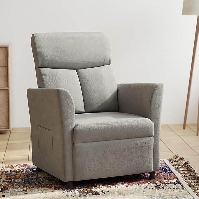 Claiks Power Recliner Chair for Adults Adjustable Reclining Chair Comfortable Recliner Couch with Side Pockets&ampWire Remote Control for Living Room Home Theater Bedroom Linen Fabric Light Gr