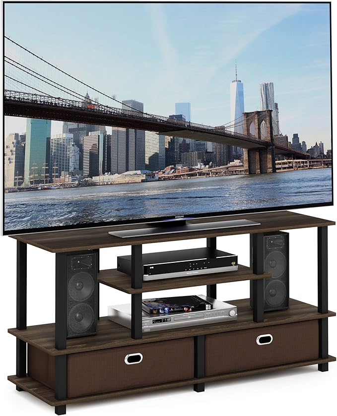 Furinno JAYA Large Stand for up to 50-Inch TV Columbia Walnut/Black/Dark Brown