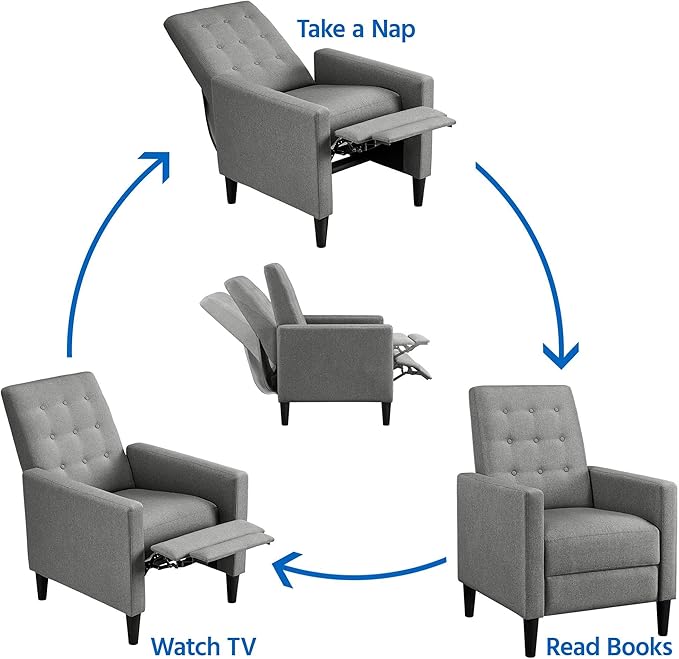 Yaheetech Home Theater Seating Single Fabric Recliner for Living Room Chair Adjustable Sofa with Thicker Seat Cushion Tufted Upholstered Sofa with Pocket Spring for Living Room Bedroom Dark Gray