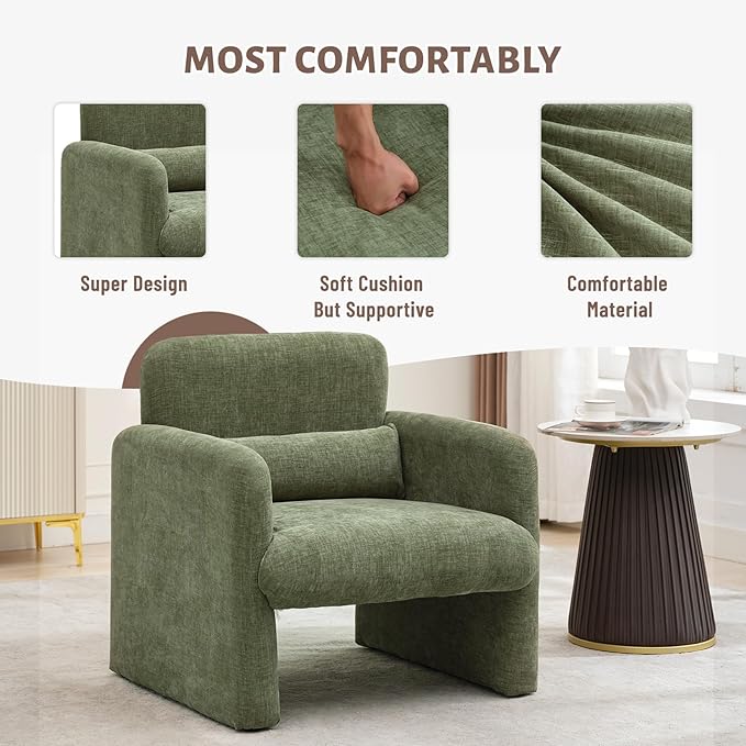 GarveeHome Accent Chair with Arms Modern Chenille Fabric Living Room Chair28.5 X 27 in Comfy Accent Chair Upholstered Armchair Leisure Single Sofa Chair for Bedroom Office ApartmentGreen