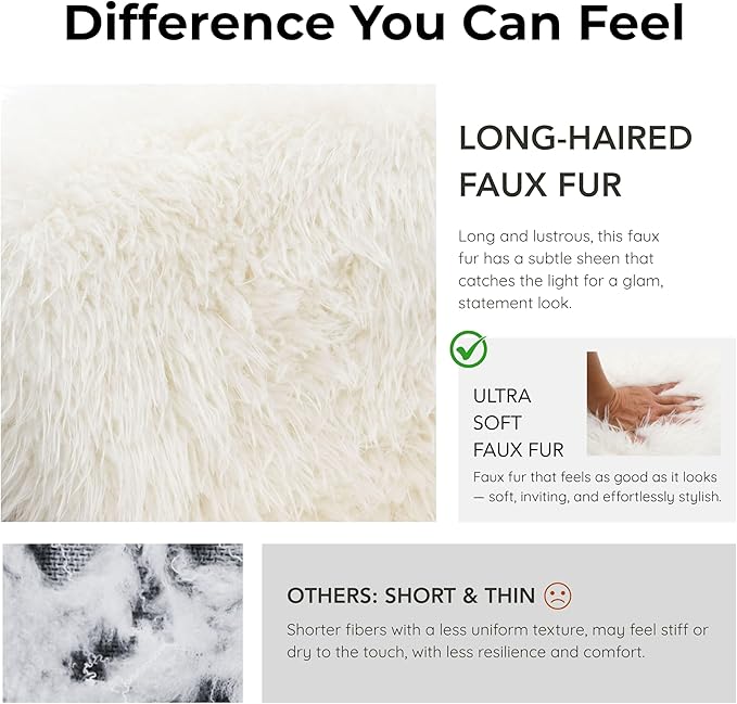 Furniture of America Ramos Modern Accent Chair with Ultra Soft Faux Fur Long-Haired Accent Sofa Tight Seat and Back Single Couch Fluffy Living Room Seating No Assembly Needed White