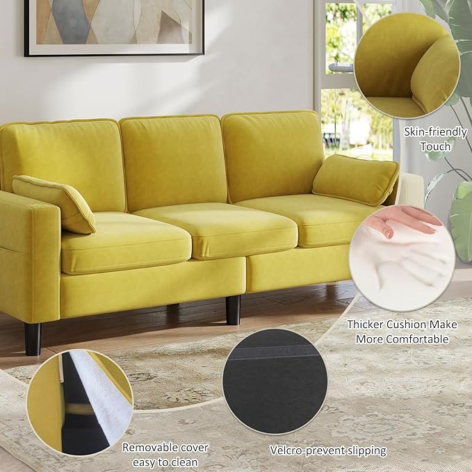 Kinfant Accent Living Room Chair - Modern Upholstered Armchair Reading Side Chair Single Sofa for Bedroom Apartment Studio Office Waiting Room (Yellow 3-Seater)