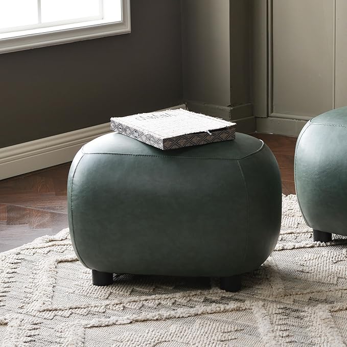 KINWELL Swivel Faux Leather Armchair with Ottoman Set No Assembly 34”W PU Leather Accent Chair &amp 23 Small Footrest for Living Room Lounge Green