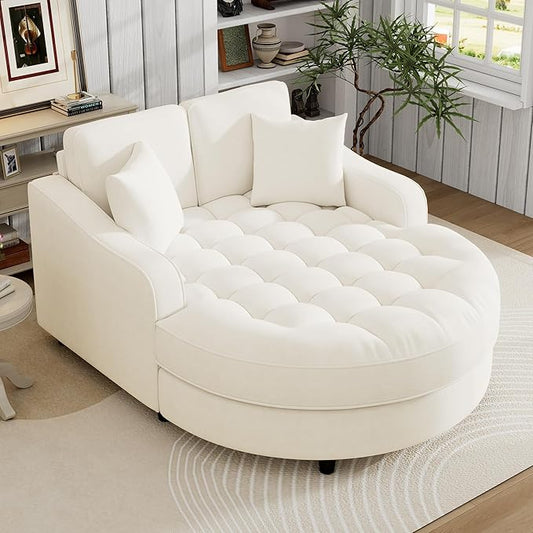 55 Chaise Lounge Upholstered Sofa Bed with Tufted Seat and Detachable PillowsSofa Couch for Living Room (Beige#q)