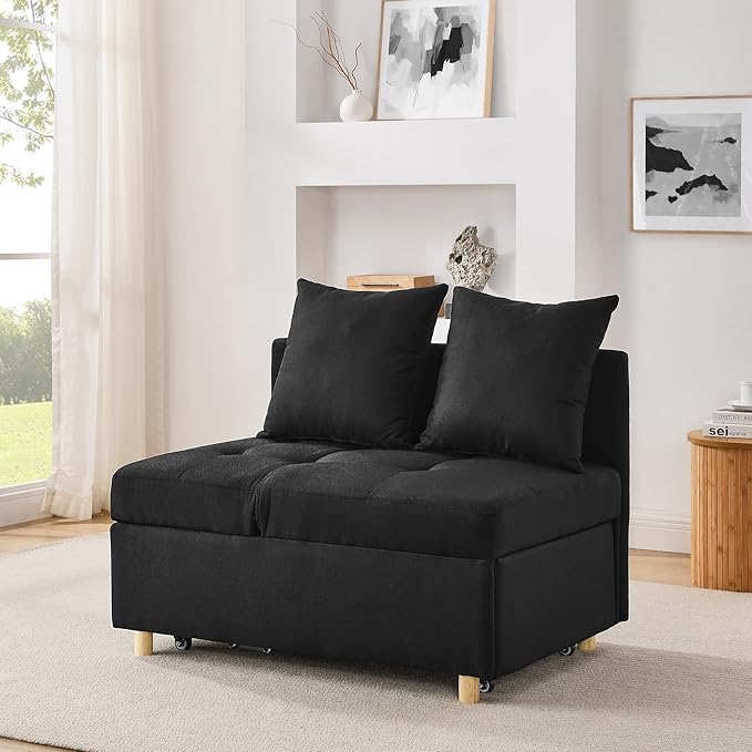 69.7 Convertible Sleeper Chair with Pull Out Bed Modern 3 in 1Comfy Single Reclining Sofa Recliner Futon Armchair with Adjustable Backrest Bed Chair for Bedroom Living Room Indoor Lounge.Black