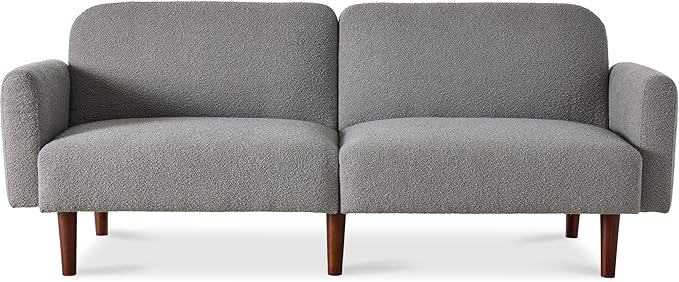 Best Choice Products 77 Mid Century Modern Boucle Loveseat Sofa Couch Convertible Sofa Sleeper Bed w/Real Wood Removable Armrest - Storm Gray