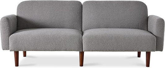 Best Choice Products 77 Mid Century Modern Boucle Loveseat Sofa Couch Convertible Sofa Sleeper Bed w/Real Wood Removable Armrest - Storm Gray