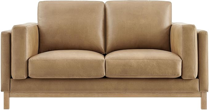Modway Roscoe 63 Inch Vegan Leather Loveseat in Toast - Comfortable Faux Leather 2 Seater Couch for Living Room Apartment or Office Seating