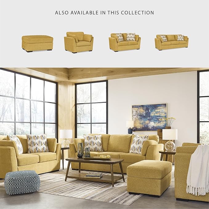 Signature Design by Ashley Keerwick Scandinavian Sofa with 4 Toss Pillows Yellow