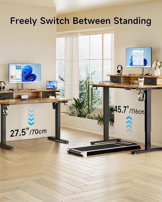 BIZUM Standing Desk with 2 Drawers Computer Desk-Stand up Desk Home Office Gaming Memory Desks C-Clamp Mount Compatible 48x24 Inch Rustic Brown