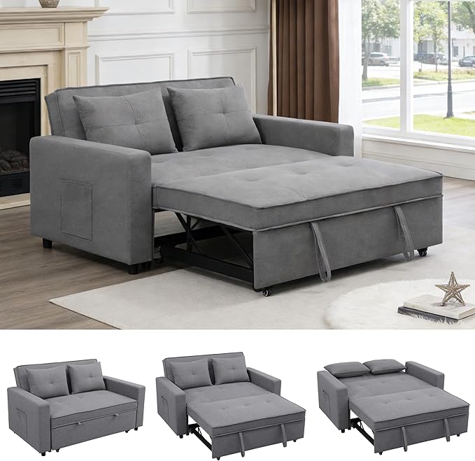 83 Inch Convertible Sofa Bed with Side Pocket Modular Sectional Couch with Pull Out Bed L Shaped 2 Seat Sectional Sleeper Sofa for Living Room Apartment Black