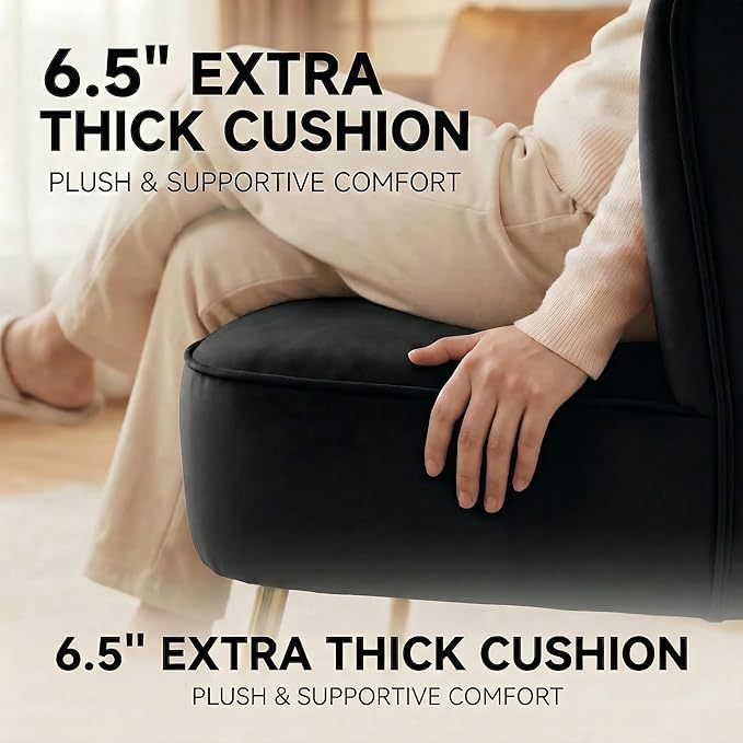 DUOMAY Modern Accent Chair Set of 2 Velvet Slipper Chair with Gold Legs Wingback Side Chair for Living Room Bedroom Entryway Small Corner Chair for Space Saving Black