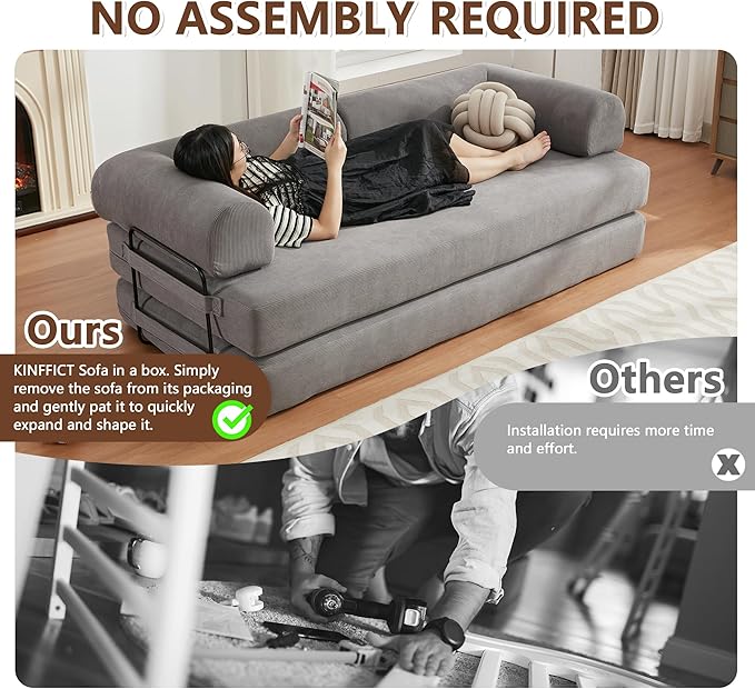 4-in-1 Free Combination Loveseat Convertible Sleeper Sofa Bed Floding Accent Futon Couch Corduroy Modular Sectional Sofa&ampCouch King Size Floor Daybed for Living Room Apartment Office Furniture