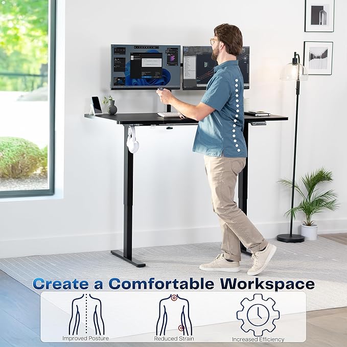 VIVO Electric 60 x 30 in Standing Desk Memory Height Adjustment 1B Series Holds 220 lbs Black Top Black Frame DESK-KIT-1B6B-30