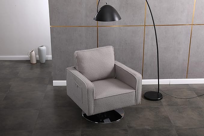 Modern Teddy Fabric Swivel Accent Chair Comfy Armchair with 360 Degree Swiveling for Living Room Bedroom Reading Room Home Office (Grey)
