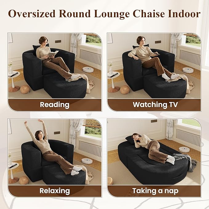 WJShome Boneless Chaise Lounge Sofa Bed Chair Indoor 3 in 1 Convertible Lounge Chaise with No Frame Wide Reclining Floor Lounger for Reading Napping &amp Relaxation No Assembly Required Black