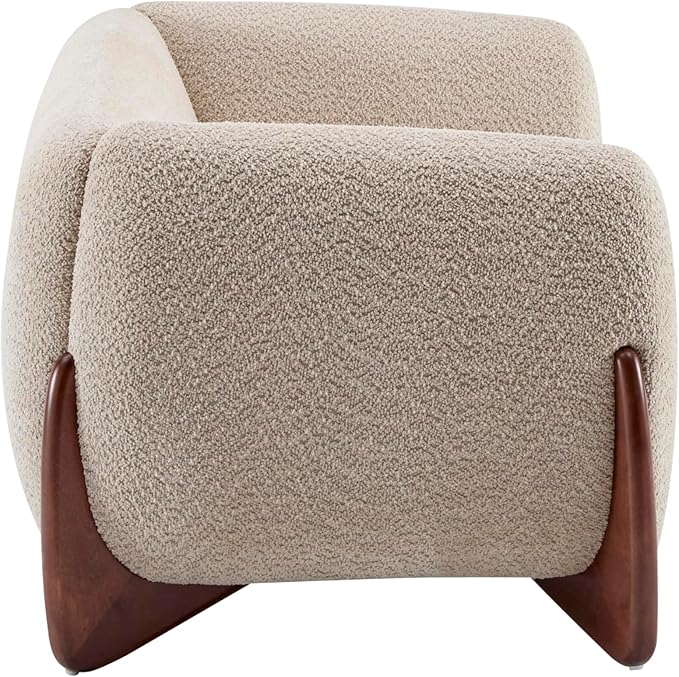 Merax 63 Inch Modern Boucle Upholstered 2-Seater Sofa Chenille Fabric Loveseat with Solid Wood Legs Low Profile Small Couch for Living Room Almond